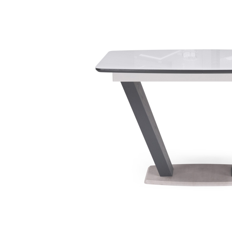 Стол на тумбе Петир 120(160)х80х75 ультра белый / гриджио / камень серый