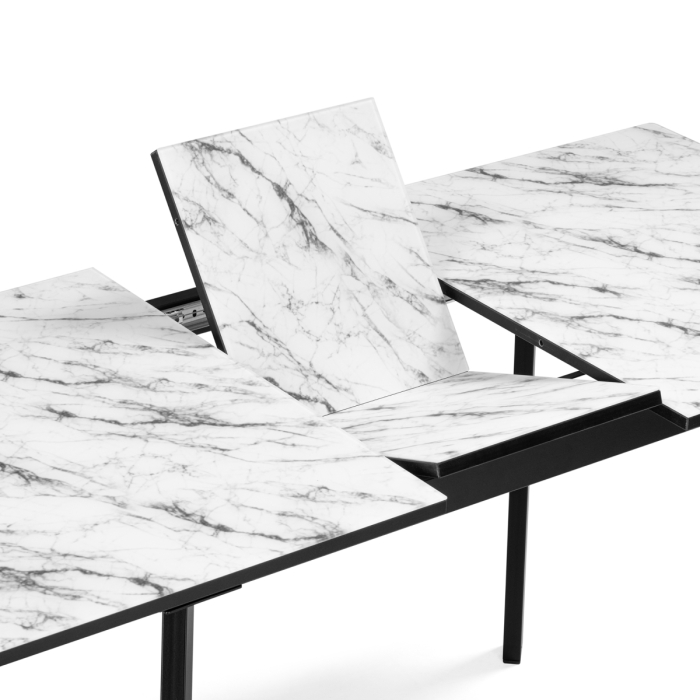 Стеклянный стол Агни 110(140)х68х76 мрамор белый / черный матовый