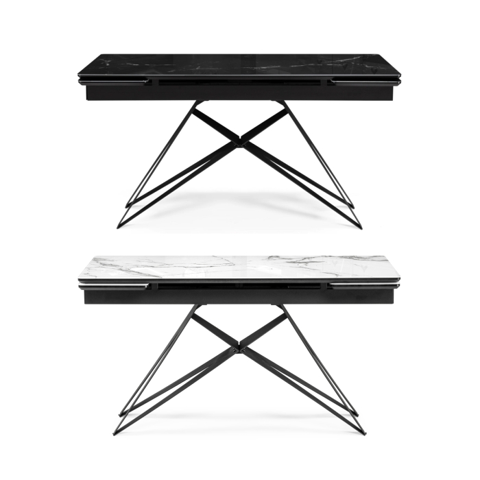 Стеклянный стол Блэкберн 140(200)х80х75 черный мрамор / черный