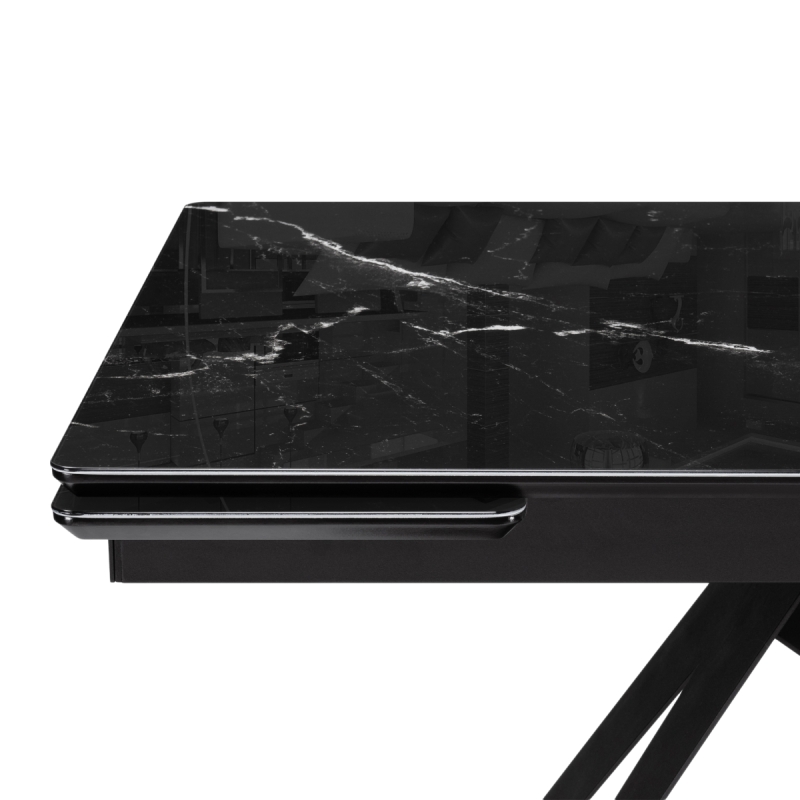 Стеклянный стол Блэкберн 140(200)х80х75 черный мрамор / черный