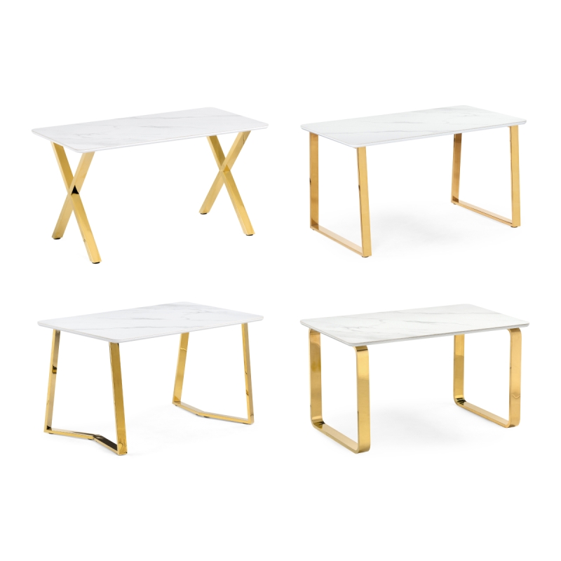Керамический стол Селена 4 180х90х77 белый мрамор / золото