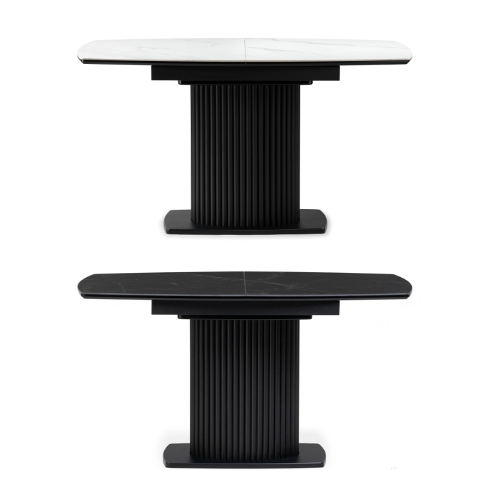 Керамический стол Фестер 160(205)х90х76 белый мрамор / черный