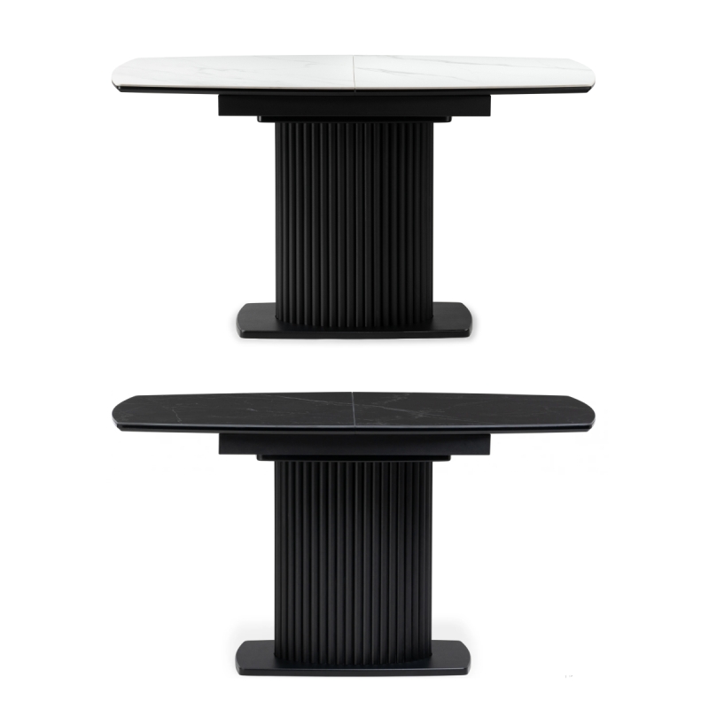 Керамический стол Фестер 160(205)х90х76 белый мрамор / черный