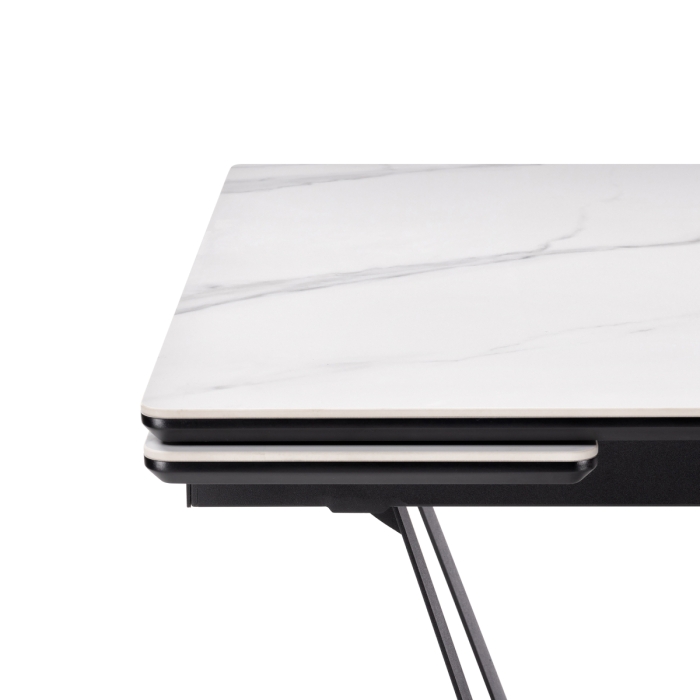 Керамический стол Марвин 160(220)х90х76 белый мрамор / черный