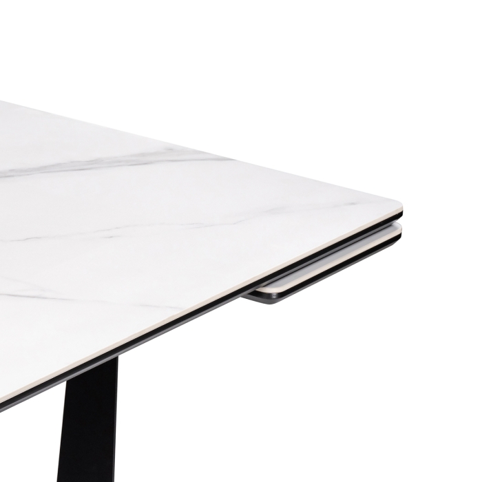 Керамический стол Марвин 160(220)х90х76 белый мрамор / черный