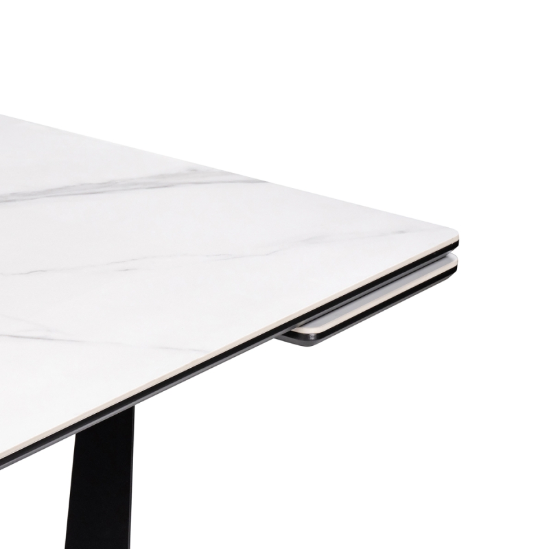 Керамический стол Марвин 160(220)х90х76 белый мрамор / черный