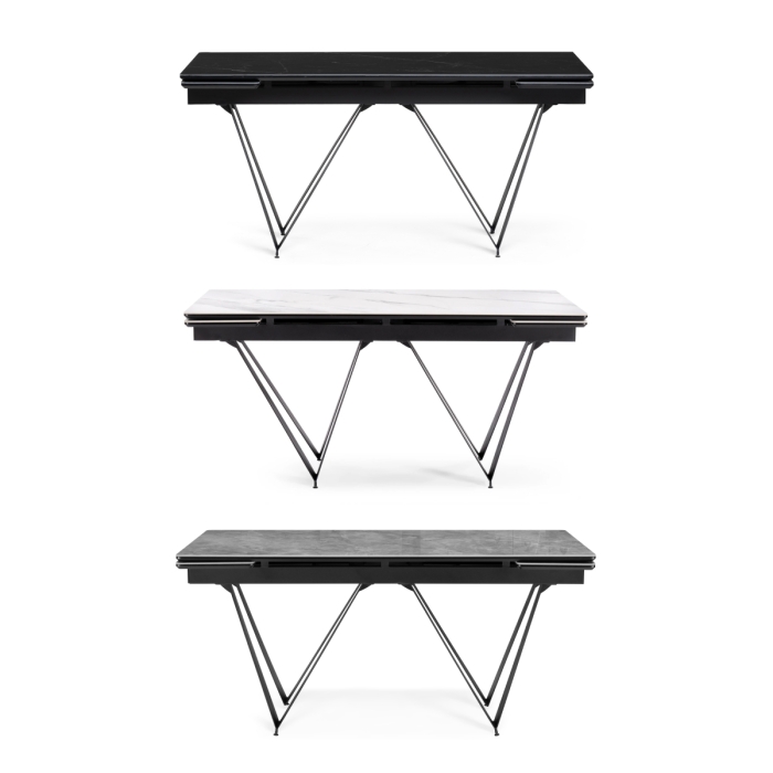 Керамический стол Марвин 160(220)х90х76 серый глянец / черный