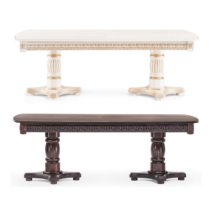 Деревянный стол Морнит 220(320)х110 слоновая кость / золото