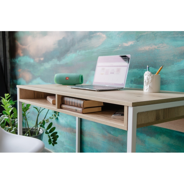 Письменный стол Леон Лофт 110х55х75 дуб делано светлый / матовый белый