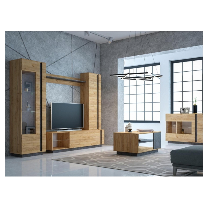 Шкаф Арчи 10.05 комбинированный дуб золотой craft / камень темный U3705