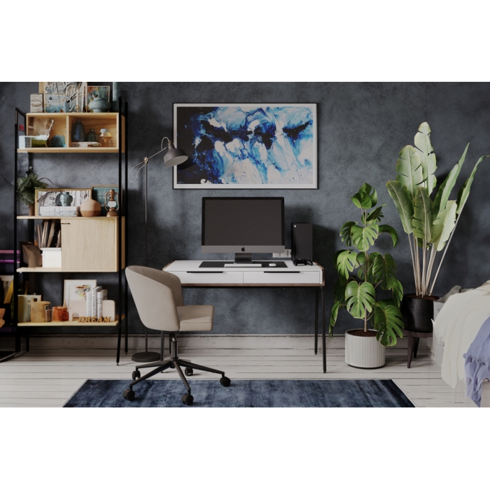 Письменный стол Рокс 116х65х77 белый / дуб делано темный / черный