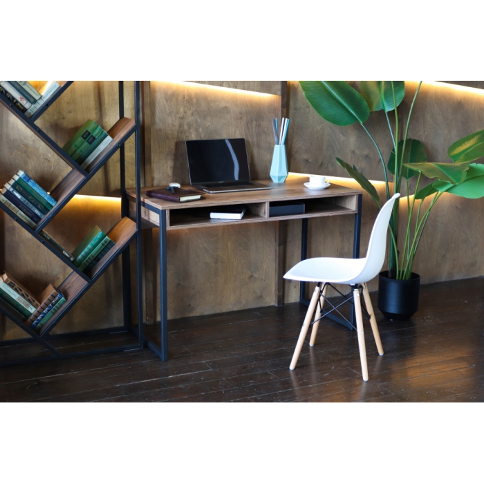 Письменный стол Леон Лофт 110х55х75 черный матовый / дуб делано темный