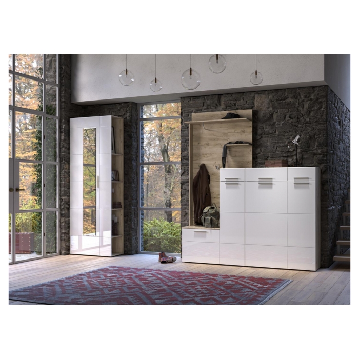 Стеллаж Лайн 10.141 дуб серый craft K 002 PW / белый глянец пвх