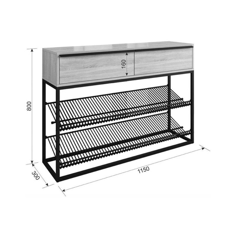 Обувница Крафт 2 черный муар / дуб сонома