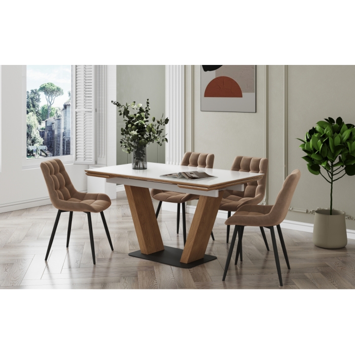 Стол на тумбе Конор 140(200)х80х73 белый / дуб вотан