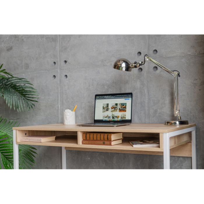 Письменный стол Леон Лофт 110х55х75 дуб делано светлый / матовый белый