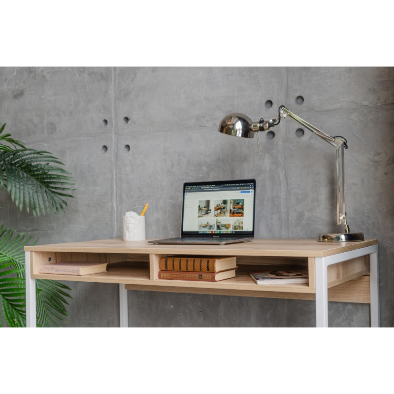 Письменный стол Леон Лофт 110х55х75 дуб делано светлый / матовый белый