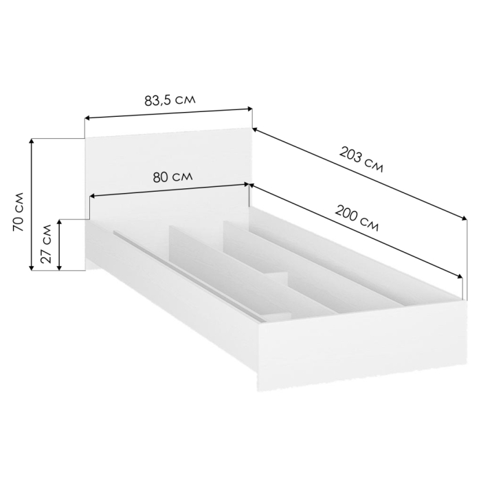 Односпальная кровать Адайн 80х200 белое дерево