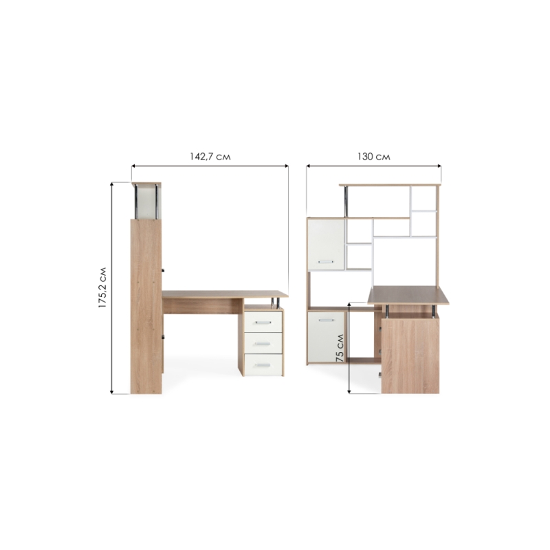 Компьютерный стол КС15 142,7х130х175,2 левый дуб сонома