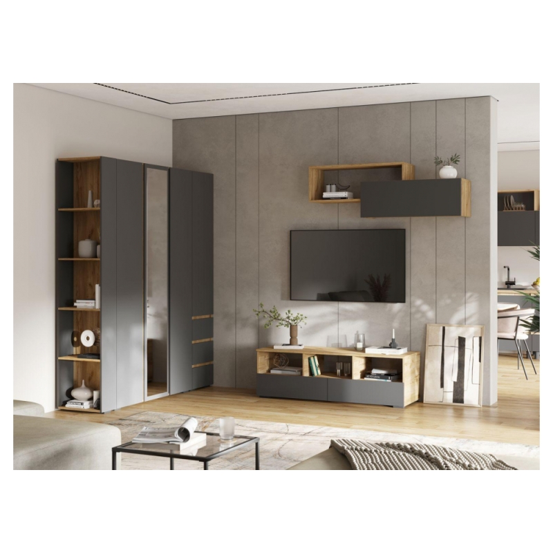 Шкаф навесной Элла ПЛ 01 серый графит / дуб крафт золото