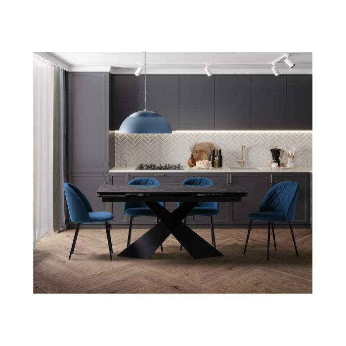 Стул на металлокаркасе Зест микровелюр темно-синий / черный глянец