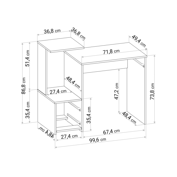 Компьютерный стол Джаз-24 99,6х49,4х86,4 левый белый
