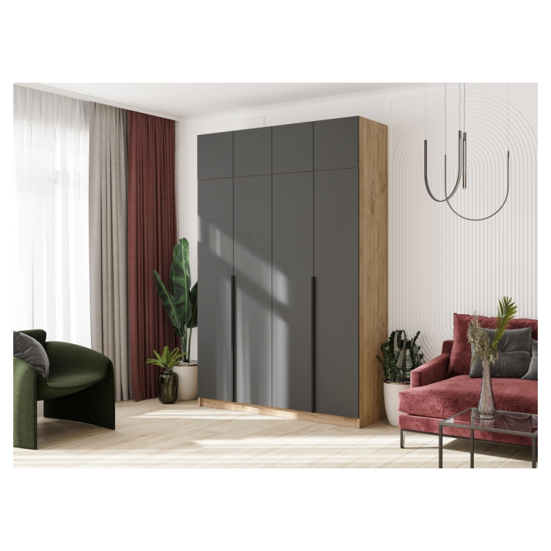 Шкаф Широн 1600 графит серый / дуб крафт золото с антресолью