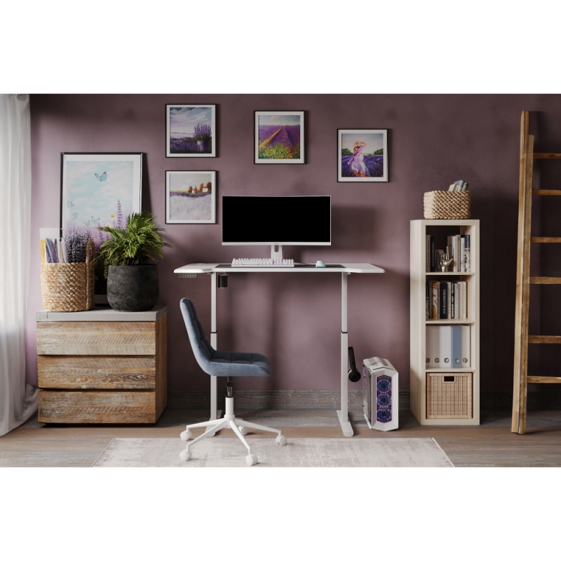 Компьютерный стол Маркос с механизмом подъема 140х80х75 белый / шагрень белая