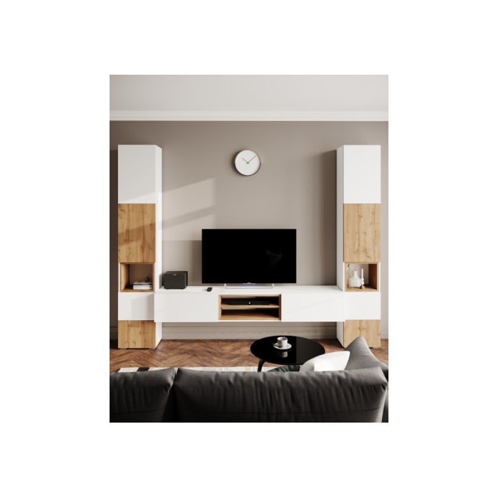 Стеллаж Лонгфорд белый / дуб вотан