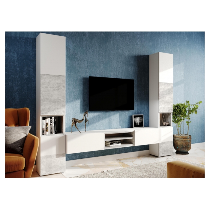 Стеллаж Лонгфорд белый / бетон светлый