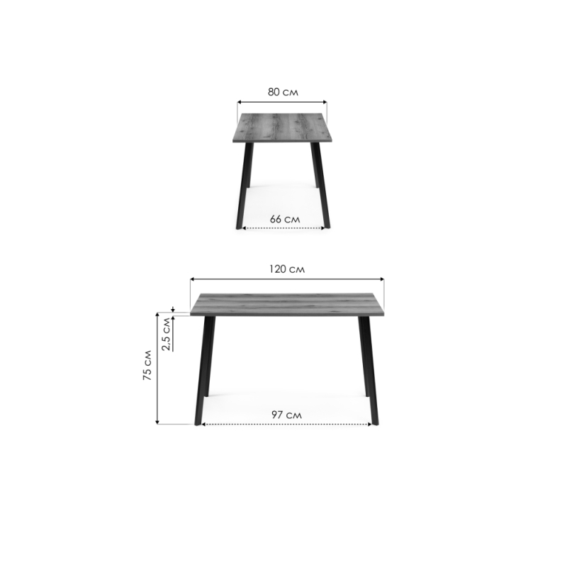 Стол Тринити Лофт 120х80х75 25 мм дуб делано темный / черный матовый