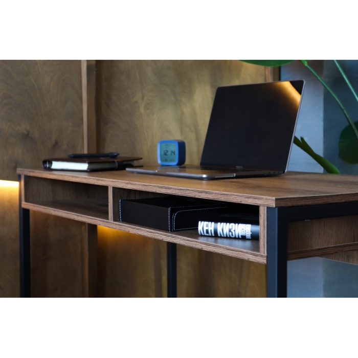 Письменный стол Леон Лофт 110х55х75 черный матовый / дуб делано темный