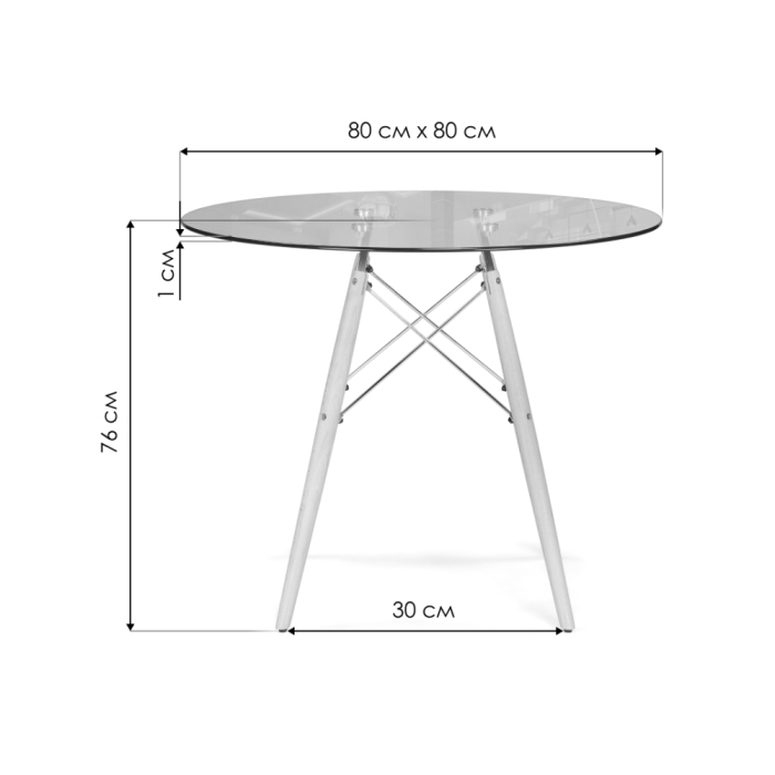 Стеклянный стол PT-151 80х76 clear glass / wood