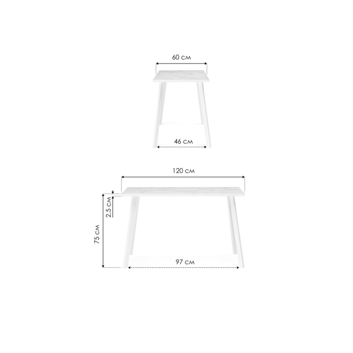 Стол Тринити Лофт 120х60х75 25 мм бетон / матовый черный