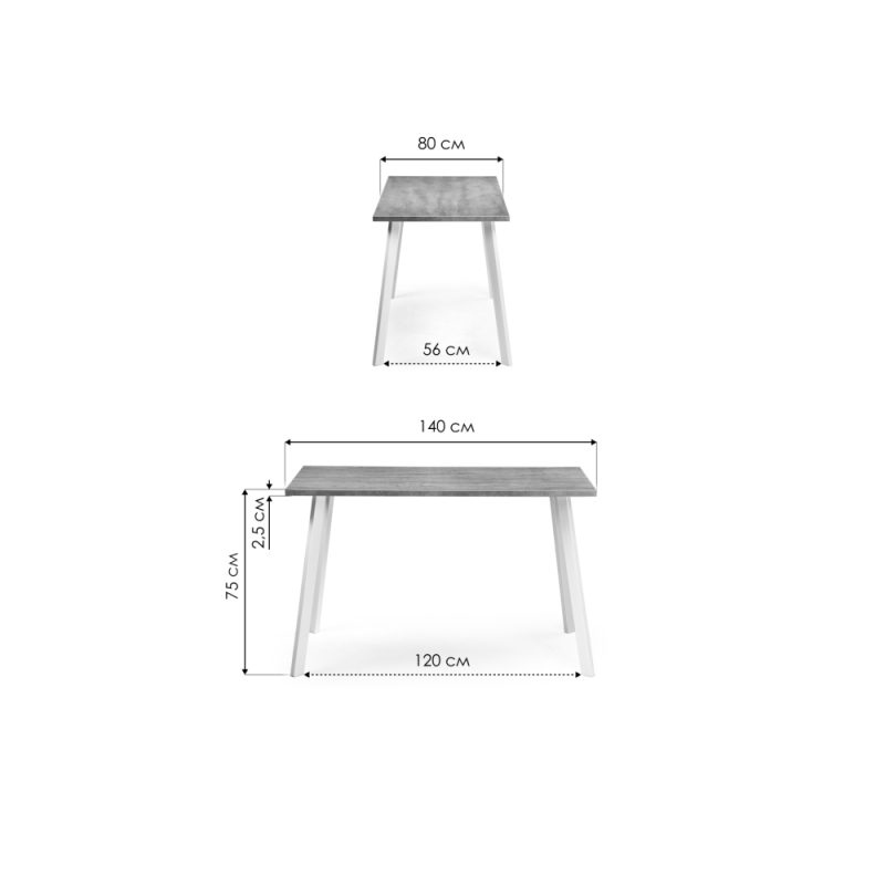 Стол Тринити Лофт 140x80x75 25 мм дуб вотан / черный матовый