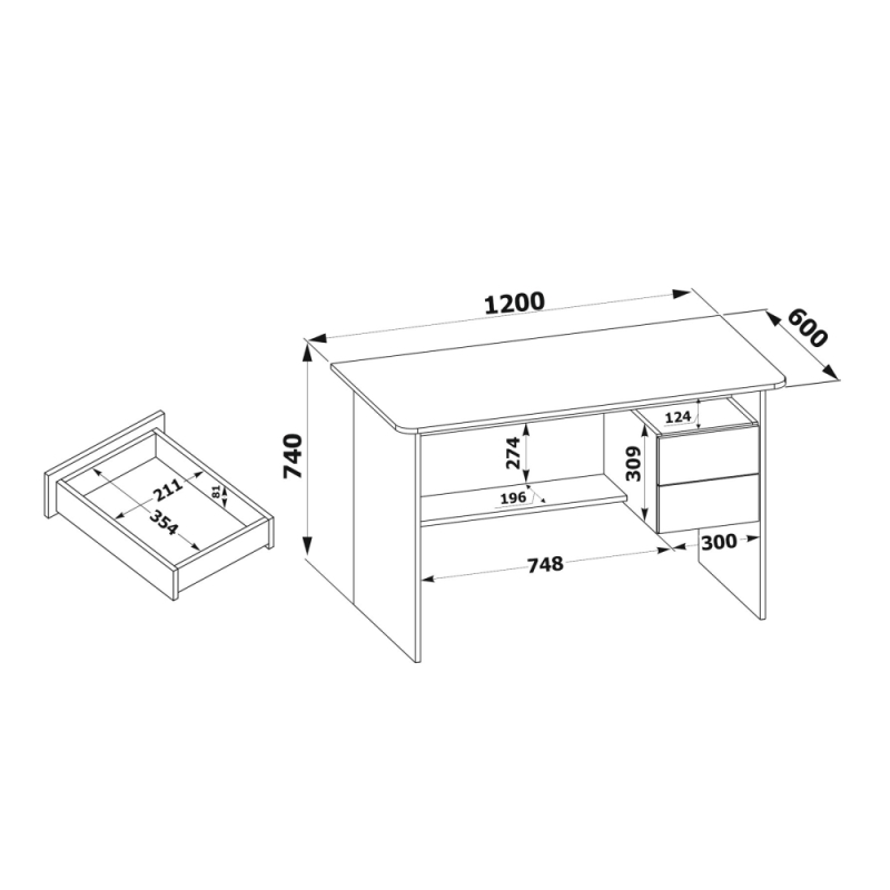 Стол письменный СПМ-07Б 120х60х74