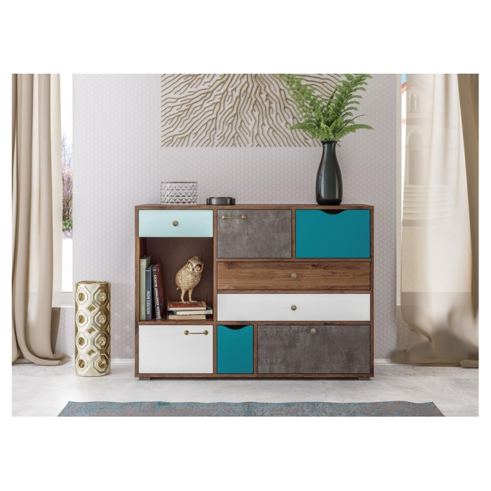 Комод Вайс 10.104 морское дерево винтаж К 015PW / камень темный / бензин 0244 SU / белый премиум