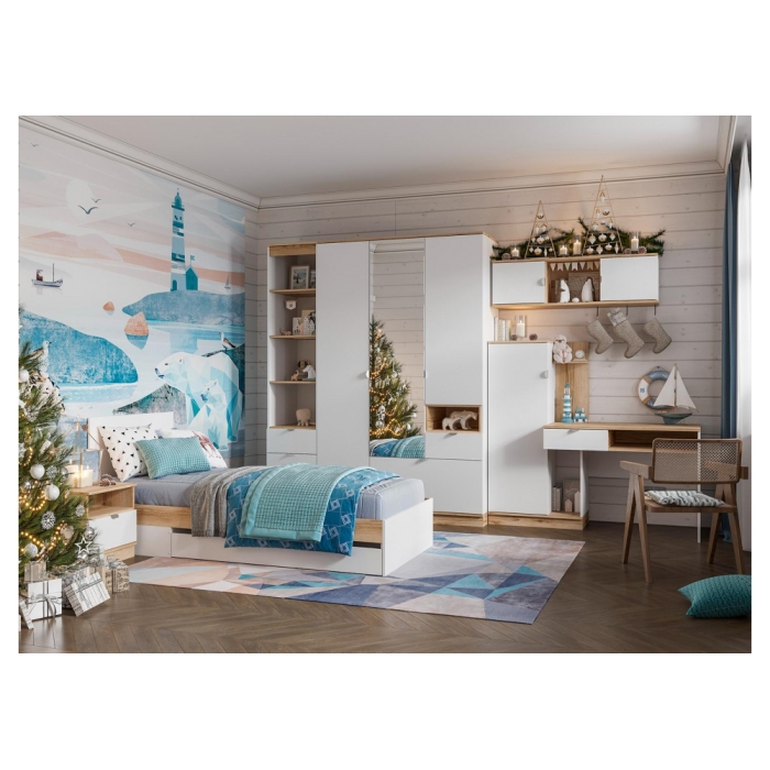 Стеллаж Джидда ПО 3Я белый / дуб делано