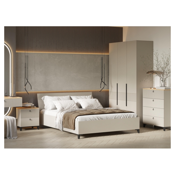 Двуспальная кровать Ника 160х200 с основанием дсп бежевый мат-05 / кашемир