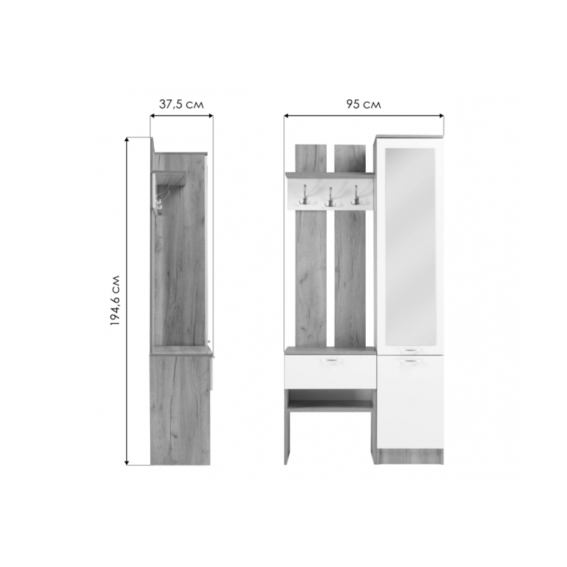 Готовая прихожая Иннэс-3 бетон светлый / белый глянец