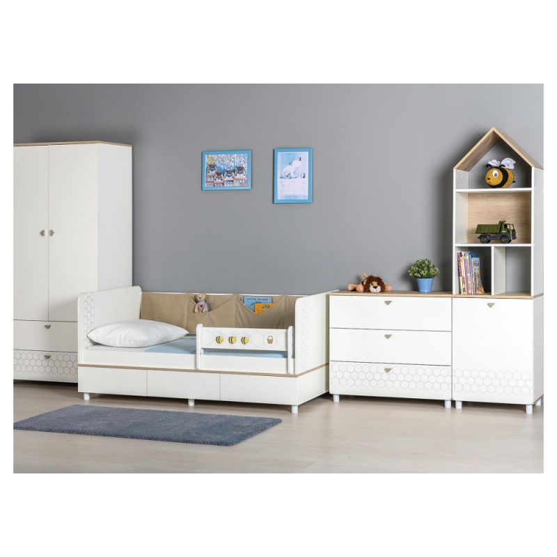 Стеллаж Эльга белый шагрень / дуб белый exclusive