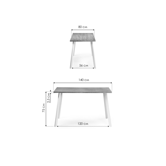 Стол Тринити Лофт 140x80x75 25 мм делано светлый / матовый черный