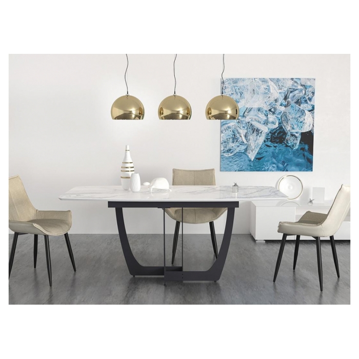 Стол Миссандея 140(180)х85х76 графит / белый мрамор