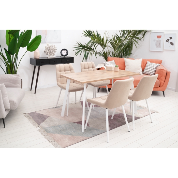 Стол Тринити Лофт 140х80х75  25 мм дуб делано светлый / белый матовый