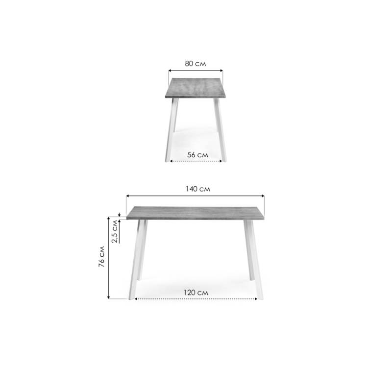 Стол Тринити Лофт 140x80x75 25 мм юта / черный матовый