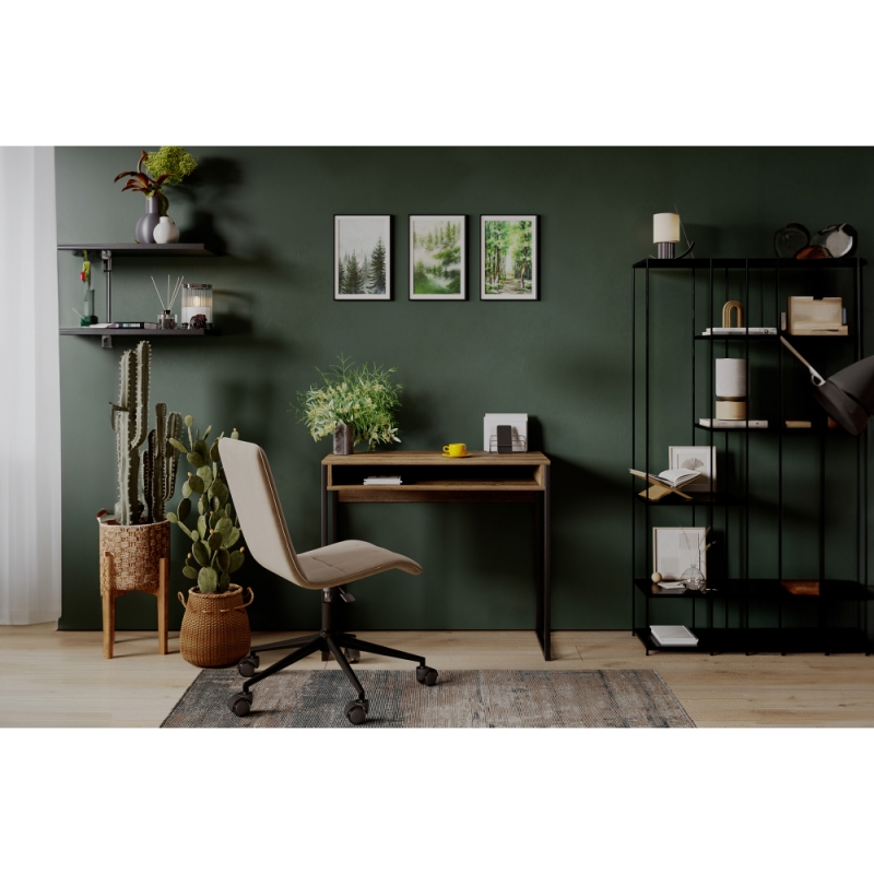 Письменный стол Лео Лофт 85х39х75 черный матовый / дуб делано темный