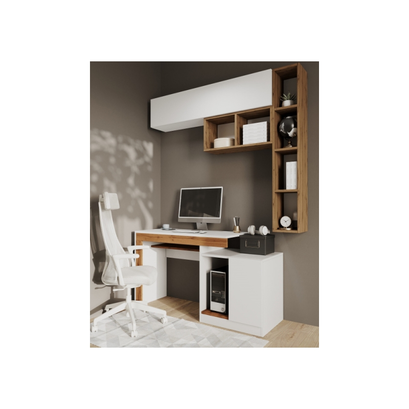 Компьютерный стол Модена белый / дуб вотан