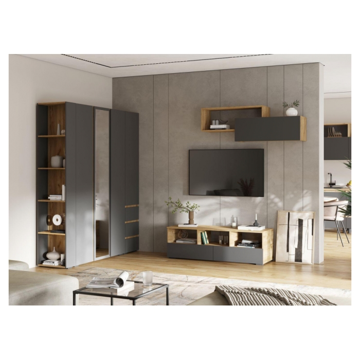 Стеллаж Элла СТЛ 01 серый графит / дуб крафт золото