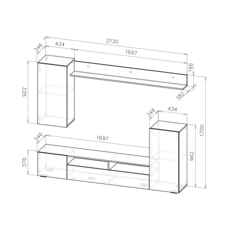 Готовая гостиная Oluwande белый / цемент светлый