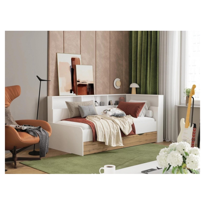 Тахта Амер 190х80 белый / дуб вотан